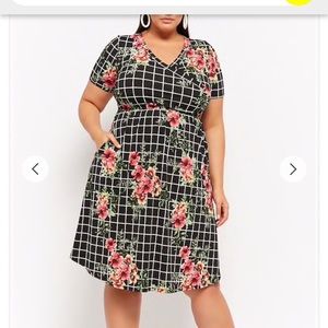 Floral grid print dress